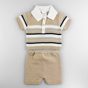 baby boys beige knitted striped outfit