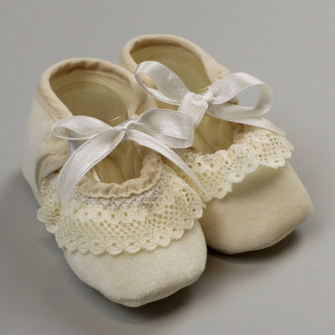 Cream Baby Girls Ballerina Booties with Ribbon - Newborn to 6 months