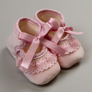 Pink Girls Ballerina Booties with Ribbon - Newborn to 6 months