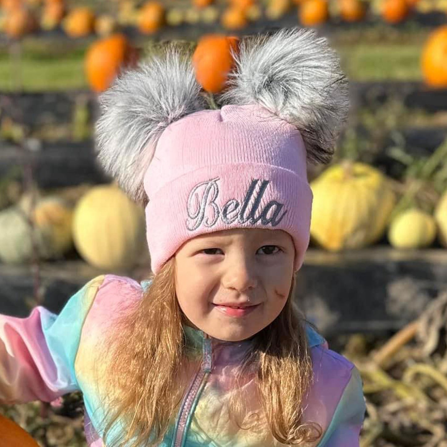 Personalised Pink Double Pom Hat - 1 to 6 years - Toddlers