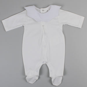 Baby Cotton Scallop Collar Sleepsuit - White
