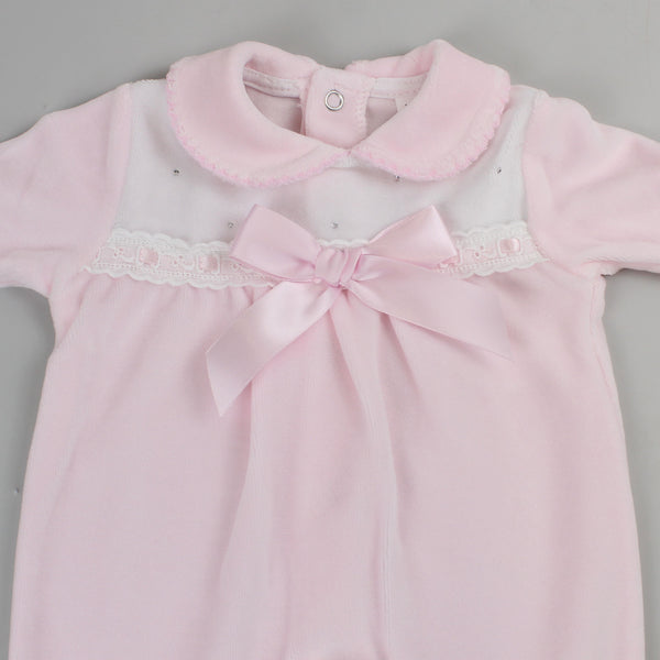 baby girls pink diamante sleepsuit