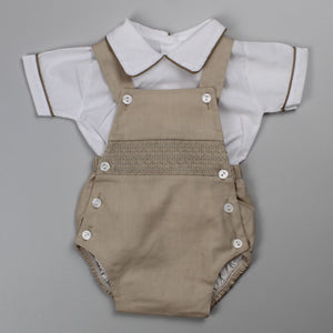 Baby Boys Smocked Romper and Shirt - Beige