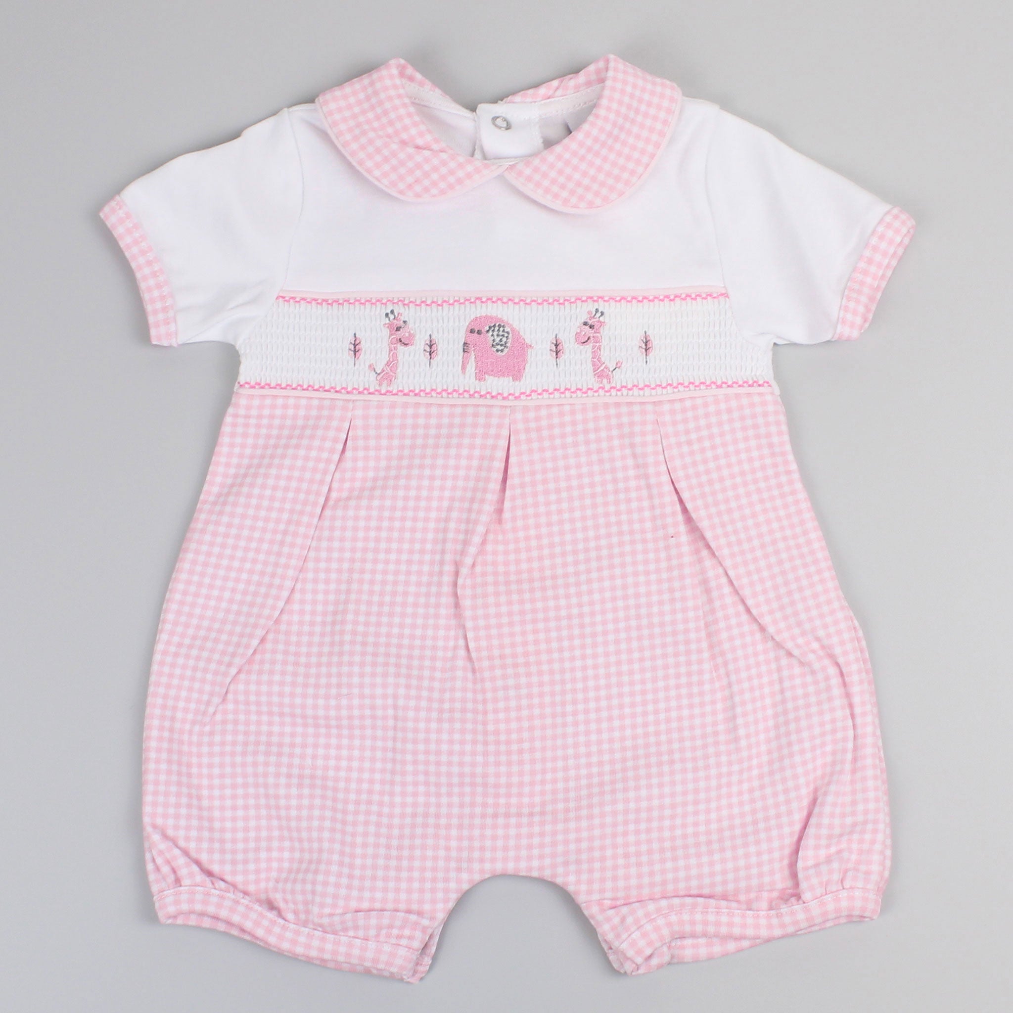 baby girls pink checked animal romper