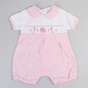 baby girls pink checked animal romper