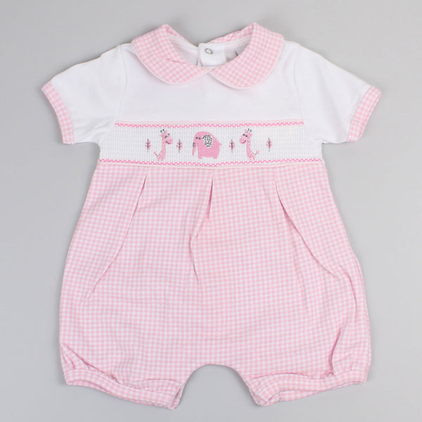 baby girls pink checked animal romper