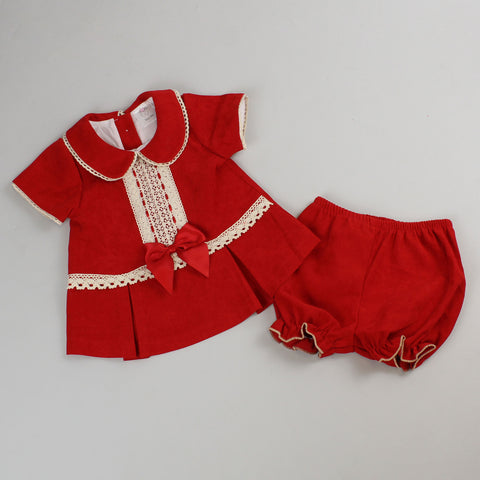 baby girls red velvet dress with bloomers
