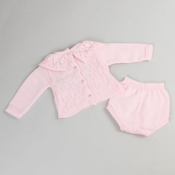 baby girls knitted two piece set in pink