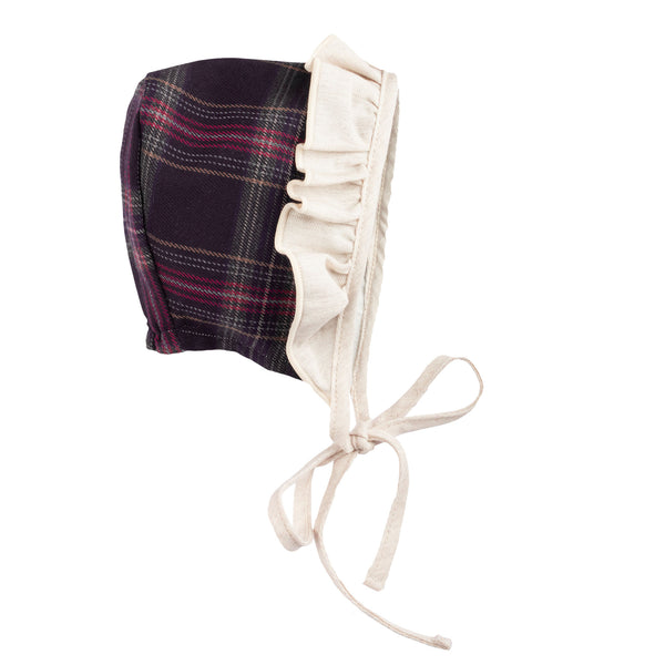 Baby Girls Dark Tartan Bonnet - Calamaro 75069