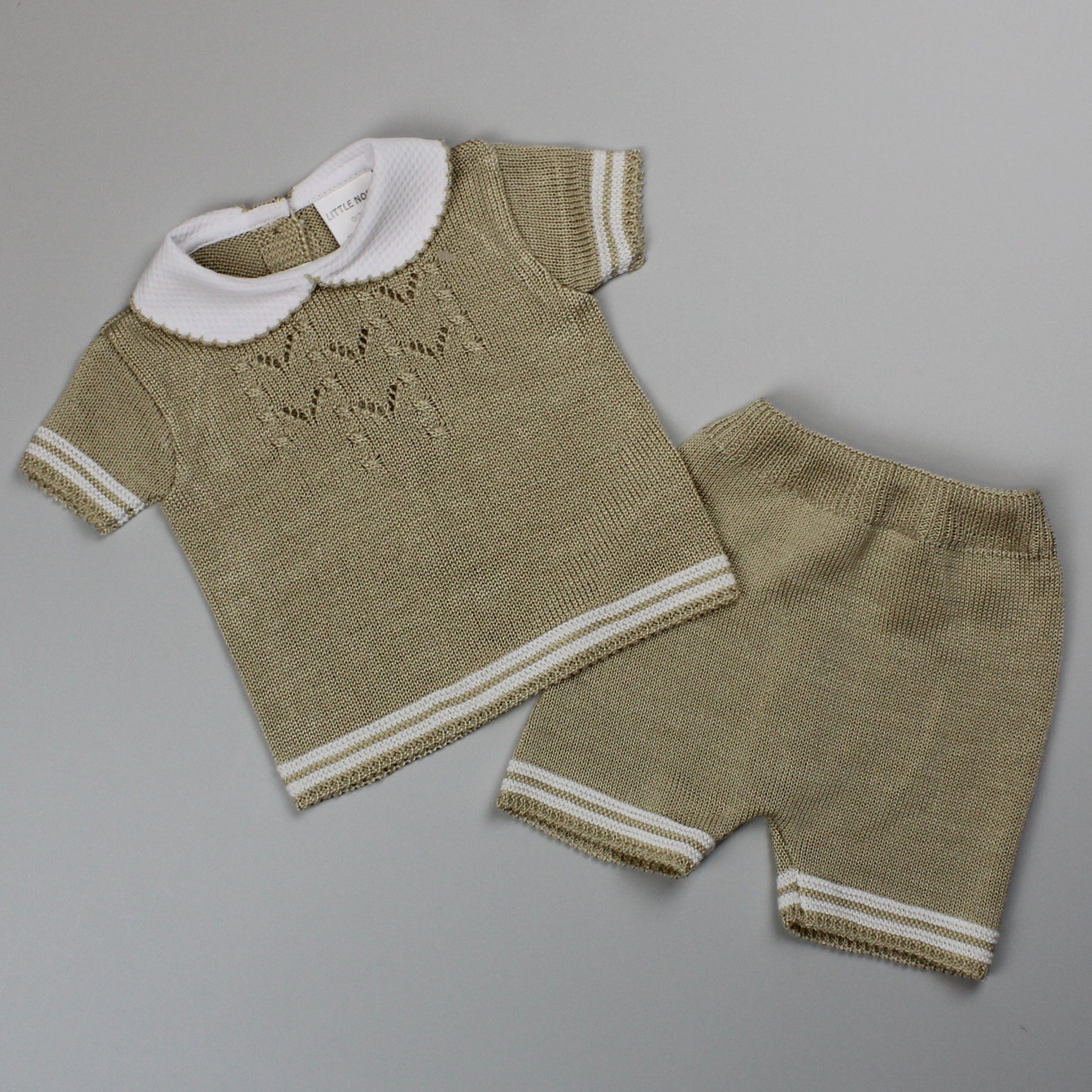 Baby Girls Knitted Shirt & Shorts Outfit - Beige