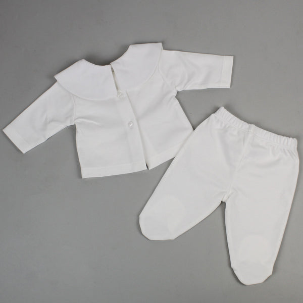 Baby Unisex White 100% Cotton Two Piece Outfit