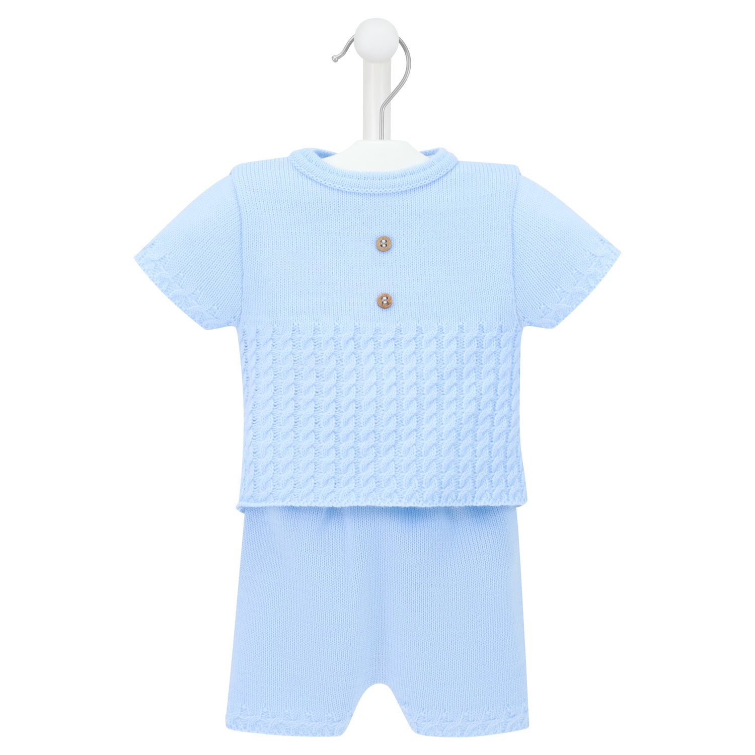 Baby boys blue knitted outfit