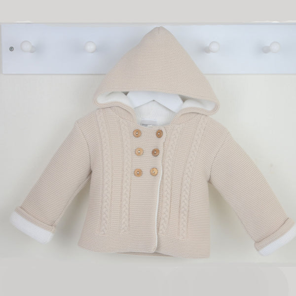 Baby Double Knitted Jacket with Hood - Beige