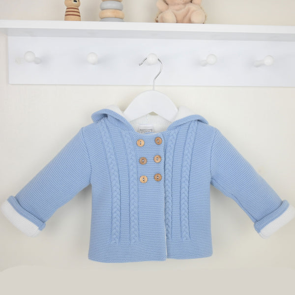 Baby Double Knitted Jacket with Hood - Blue