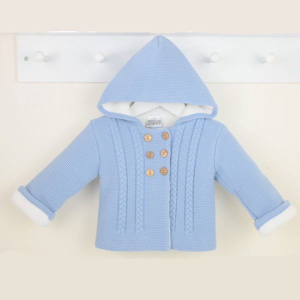 Baby Double Knitted Jacket with Hood - Blue