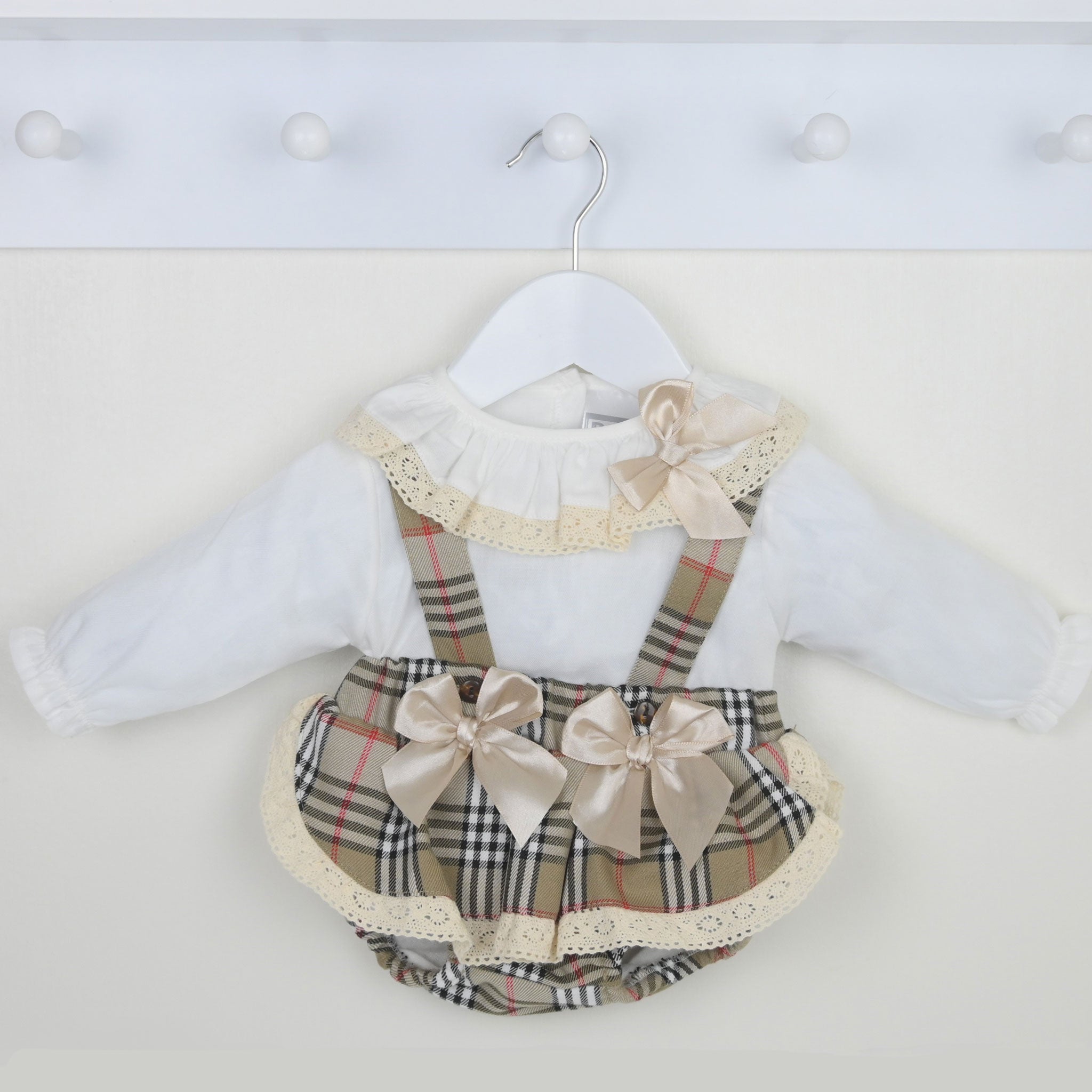 Baby Girls 2 Piece Beige Tartan Outfit - Pex Tara