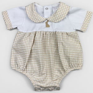 Baby unisex rabbit checked romper white and beige