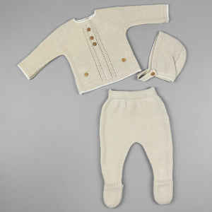 BEIGE KNITTED THREE PIECE OUTFIT PEX BABY BOYS