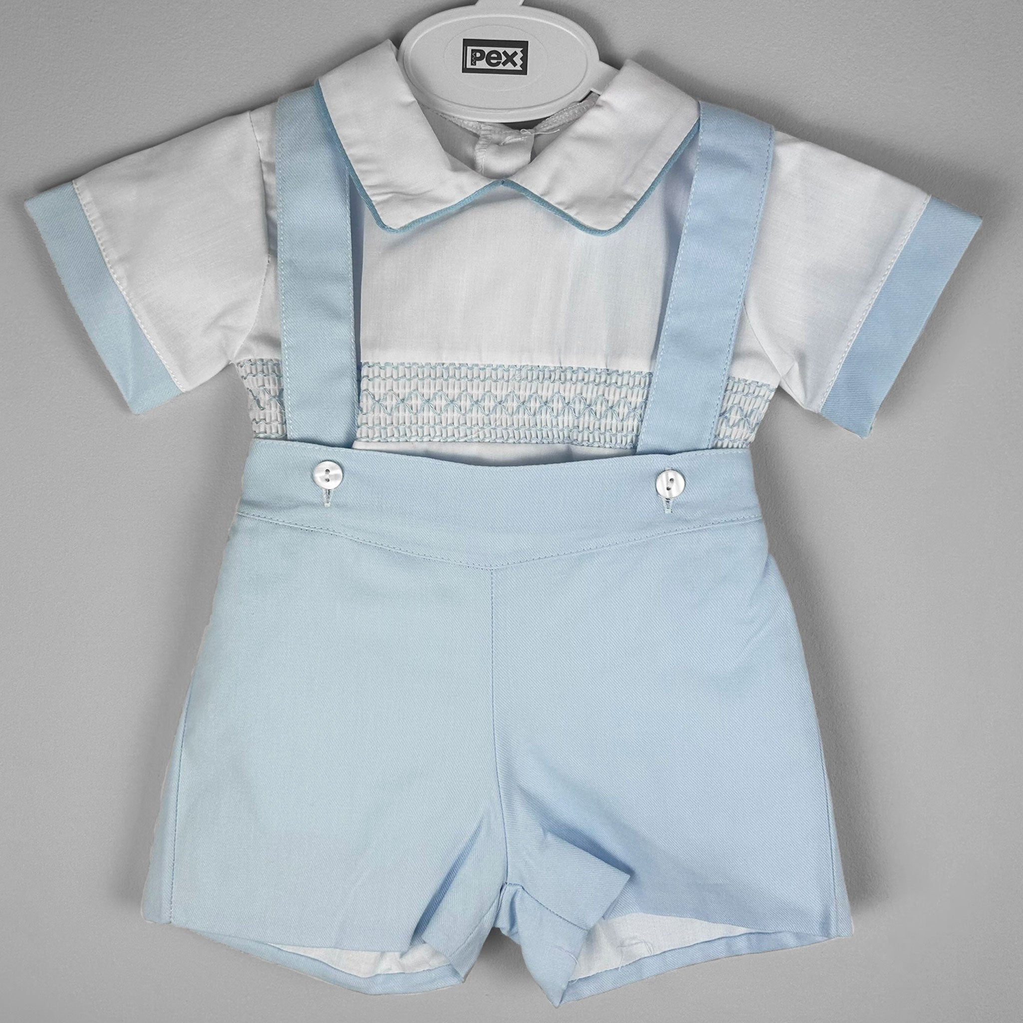 baby boys two piece summer blue and white outfit by pex