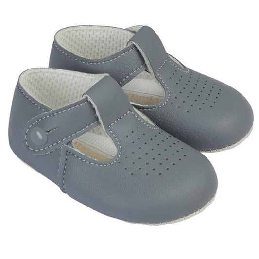 Baby Boy Shoes with Soft Sole and T Bar - Charcoal Grey