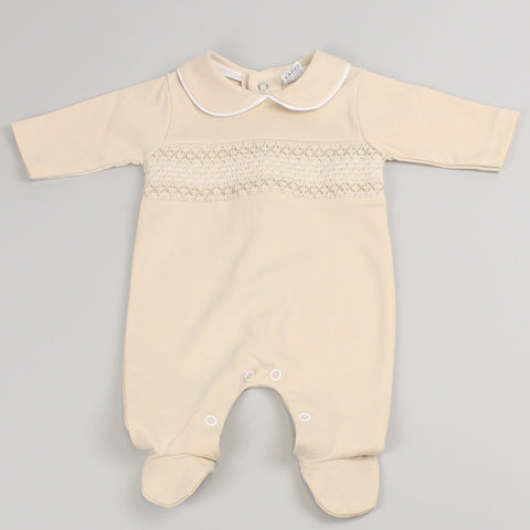 Baby Beige Sleepsuit / All in One with Smocking