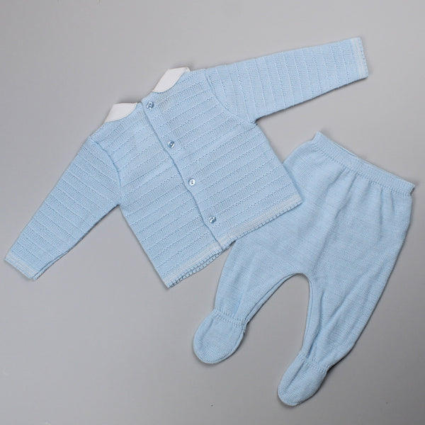 Baby Boys 2 Piece Knitted Outfit - Jumper and Bottoms - Blue