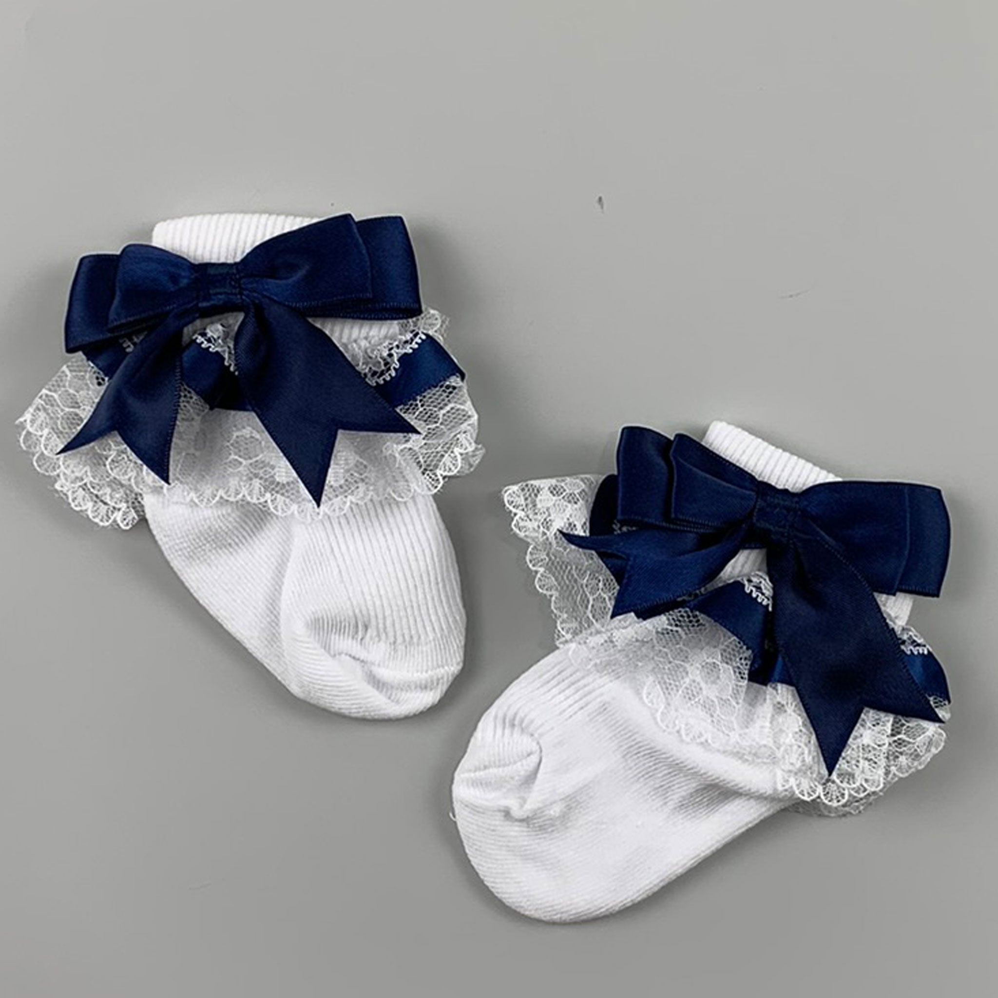 Baby Girl Ankle Socks - Navy Bow