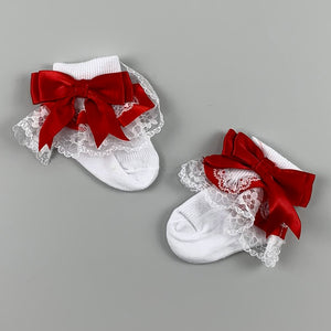 Baby Girl Ankle Socks - Red Bow