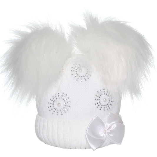 girls white pom pom hat Little Nosh 