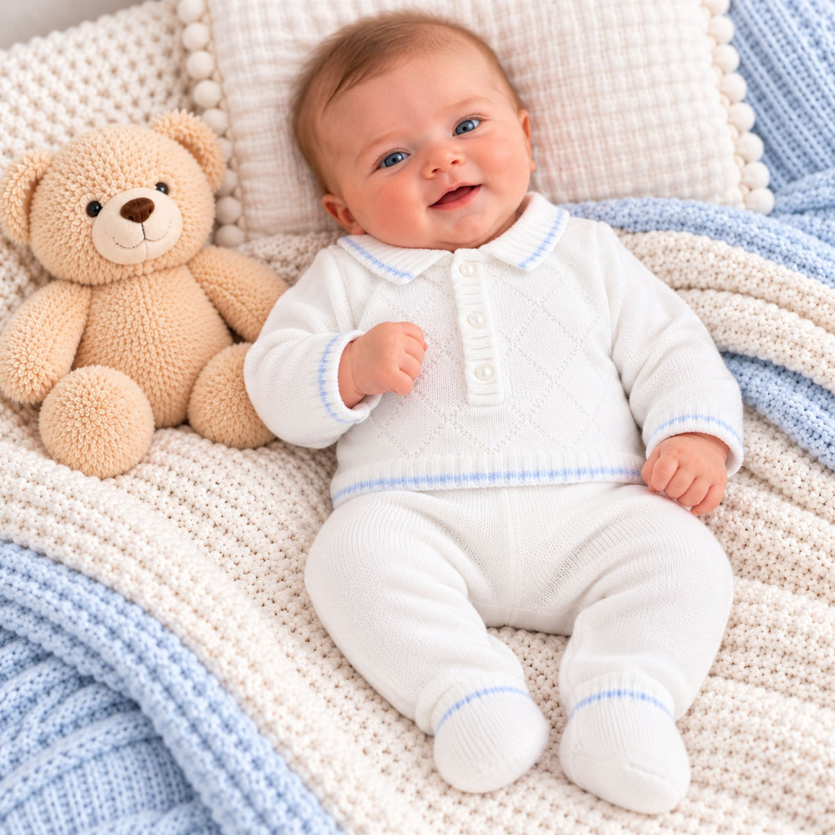 baby boy diamond knitted jumper and legging set