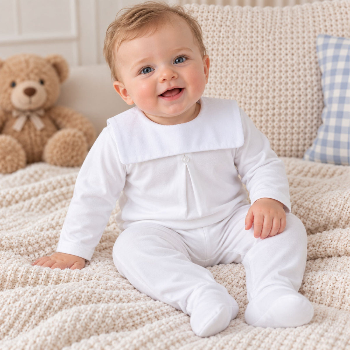 Baby Unisex White 100% Cotton Two Piece Outfit
