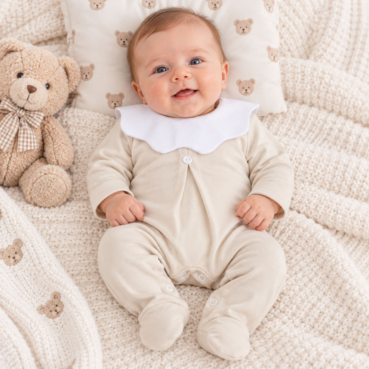 Baby Cotton Sleepsuit - Beige - Unisex