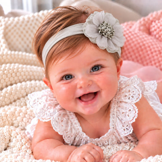 Baby Girl Grey Headband with Grey Flower