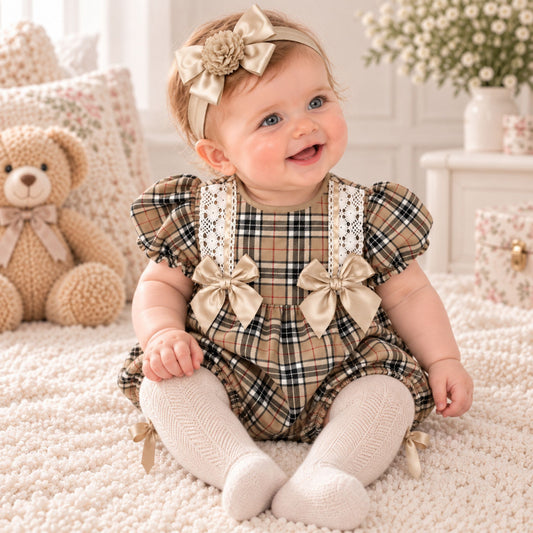 girl baby tartan romper