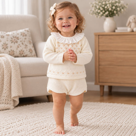 Baby Girls Cream Knitted Top & Jam Pants Set