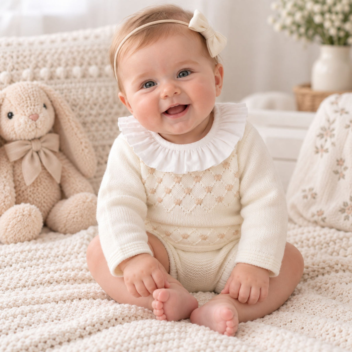 Baby Girls Cream Knitted Top & Jam Pants Set