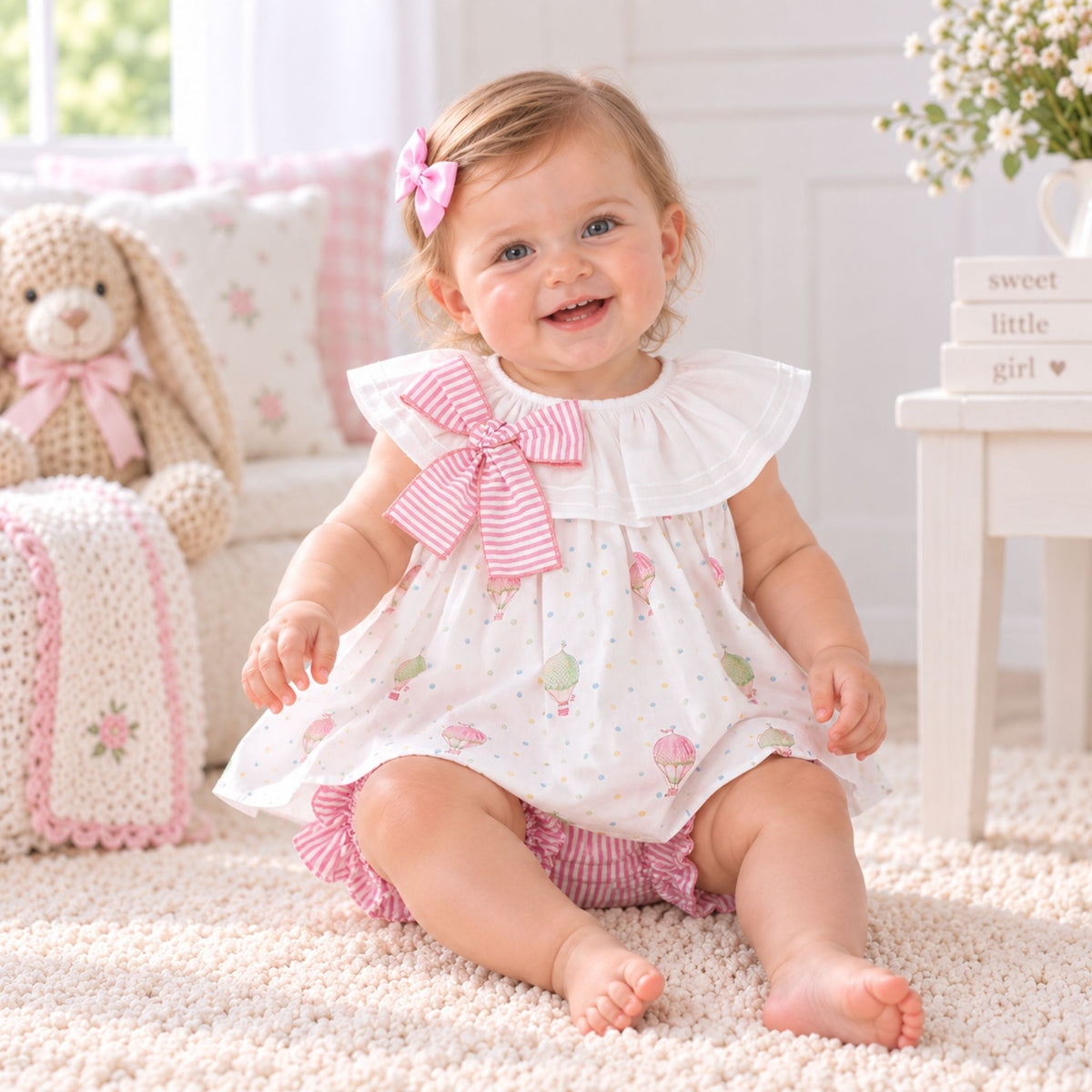 Spanish Style Baby Girls Hot Air Balloon Dress & Knickers Set -Pink