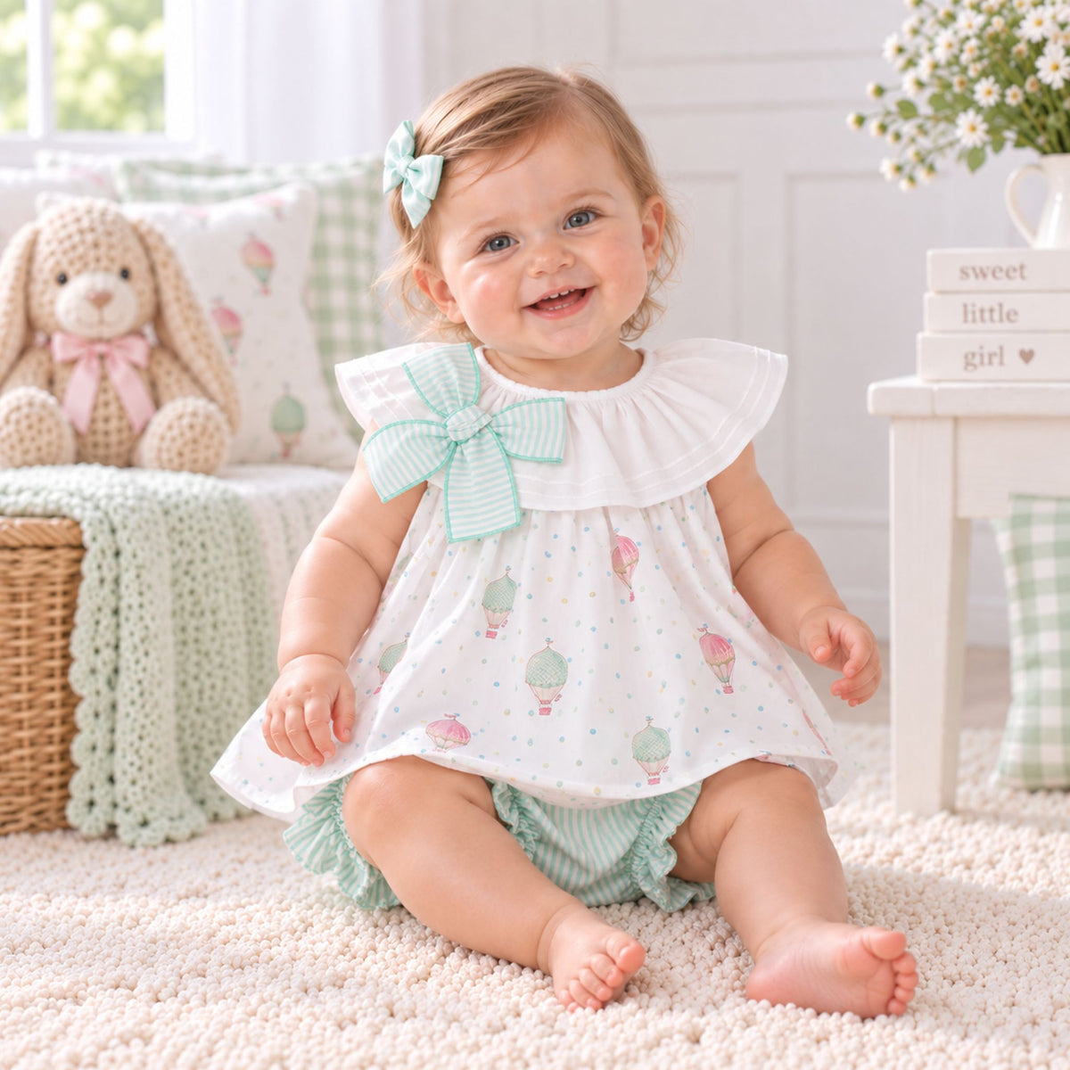 Spanish Style Baby Girls Hot Air Balloon Dress & Knickers Set -Mint