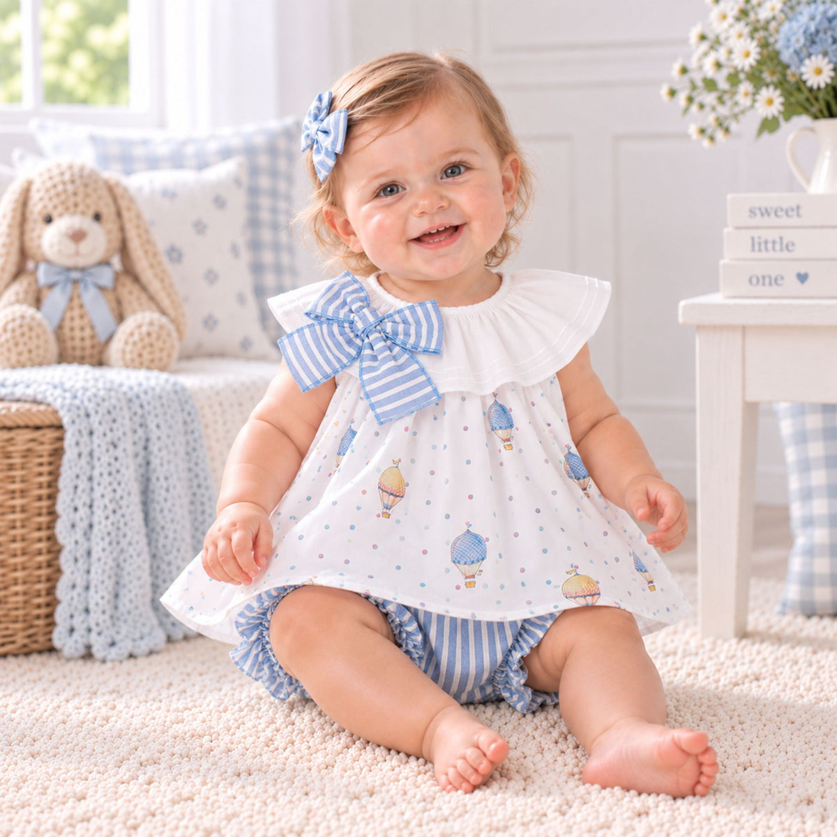 Spanish Style Baby Girls Hot Air Balloon Dress & Knickers Set -Blue