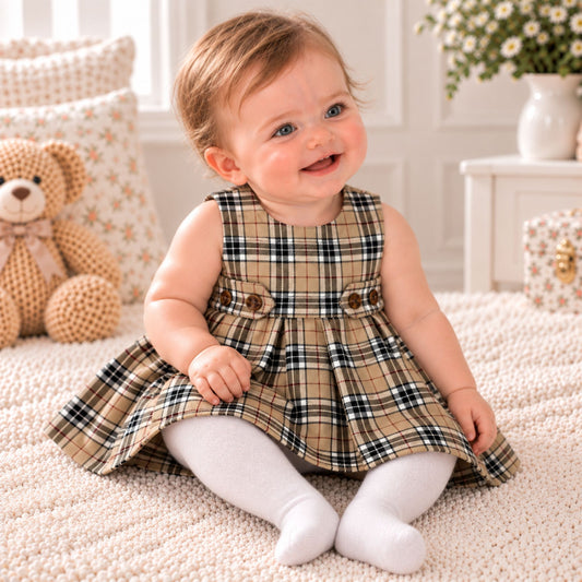 baby girl beige tartan dress