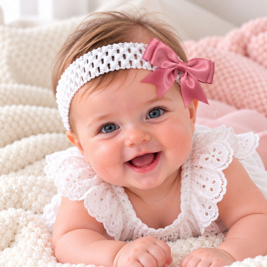 baby girl headband with dusky pink bow