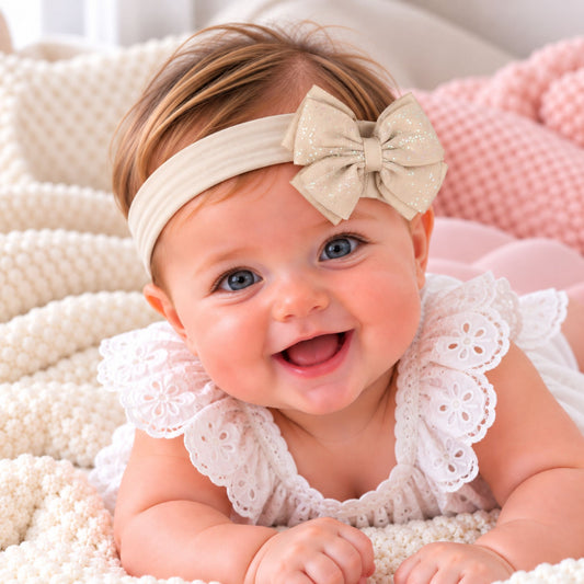 baby girl beige glitter bow headband