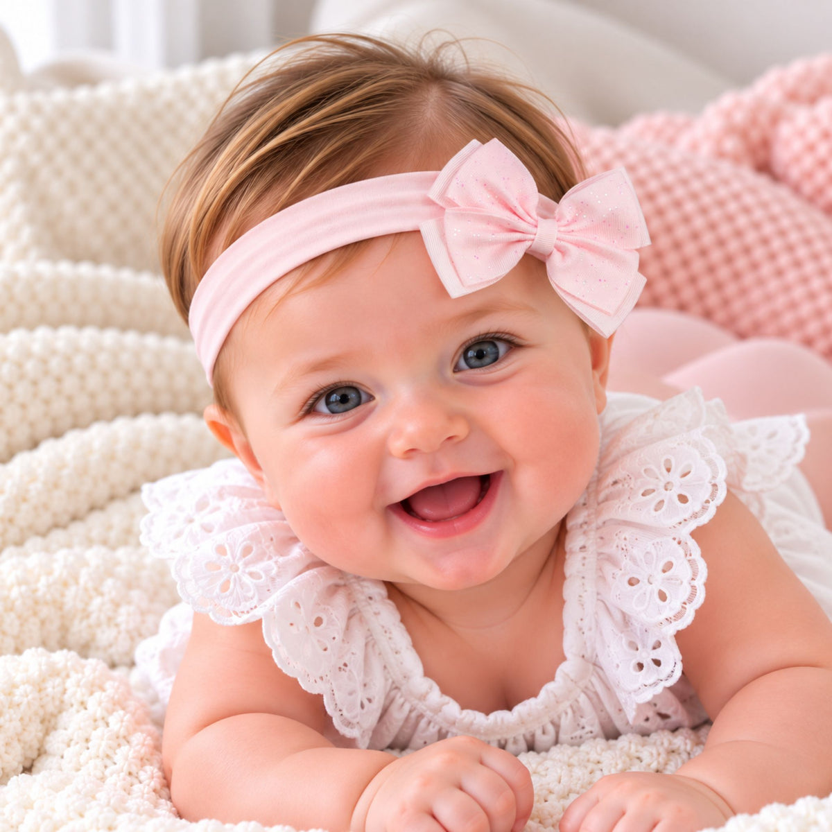 baby headband with pink glitter bow