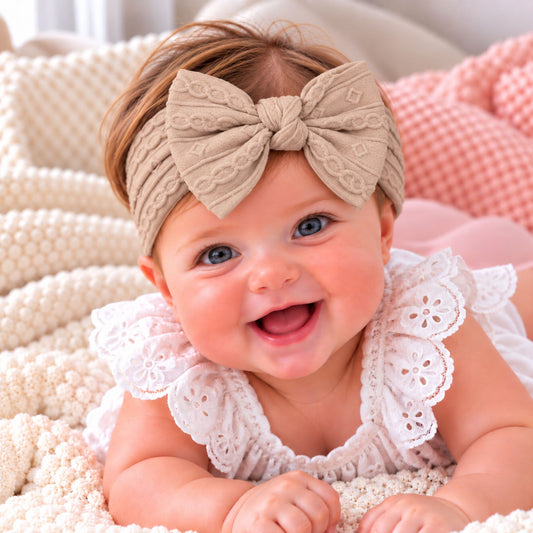 Baby headband with Large Bow  - Beige