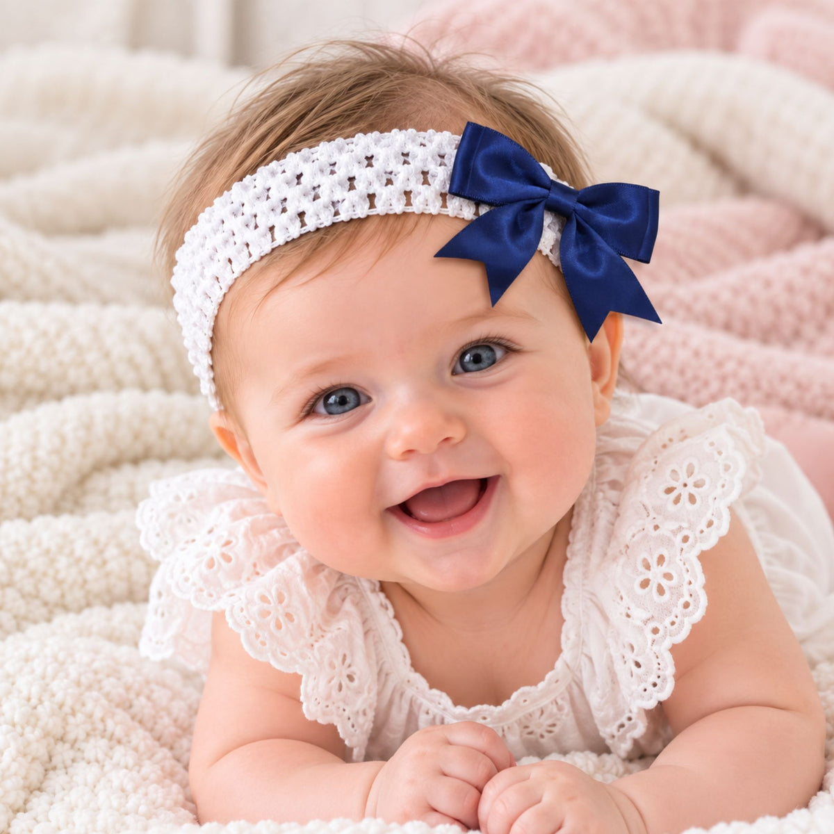 baby headband with navy bow