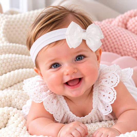 baby white headband with glitter bow
