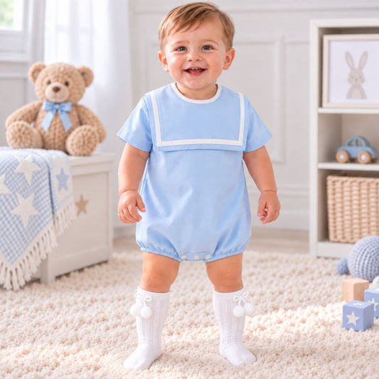 Baby Boys Blue Sailor Romper – Made in Portugal