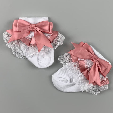 Baby Girl Ankle Socks - Dusky Pink Bow