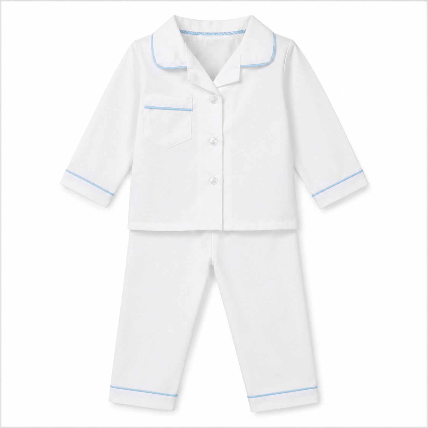 Classic White Baby Pyjamas with Blue Piping