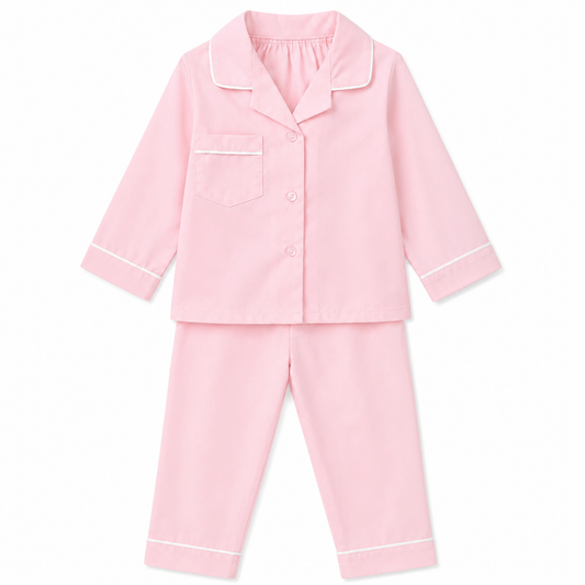 Classic Pink Children's Pyjamas with White Piping